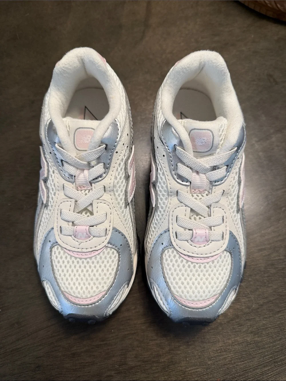 New Balance Kids White Sneakers with Light Pink Accents